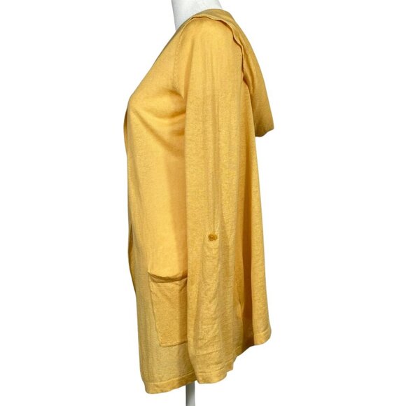 Cynthia Rowley Linen Hooded Longline Cardigan Yellow Gold Tab Sleeve Small - Picture 5 of 12